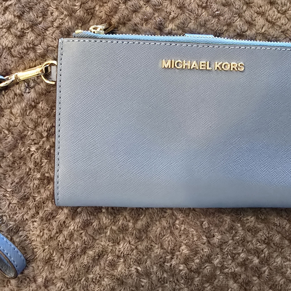 Michael Kors Gray Wristlet with Gold Accents